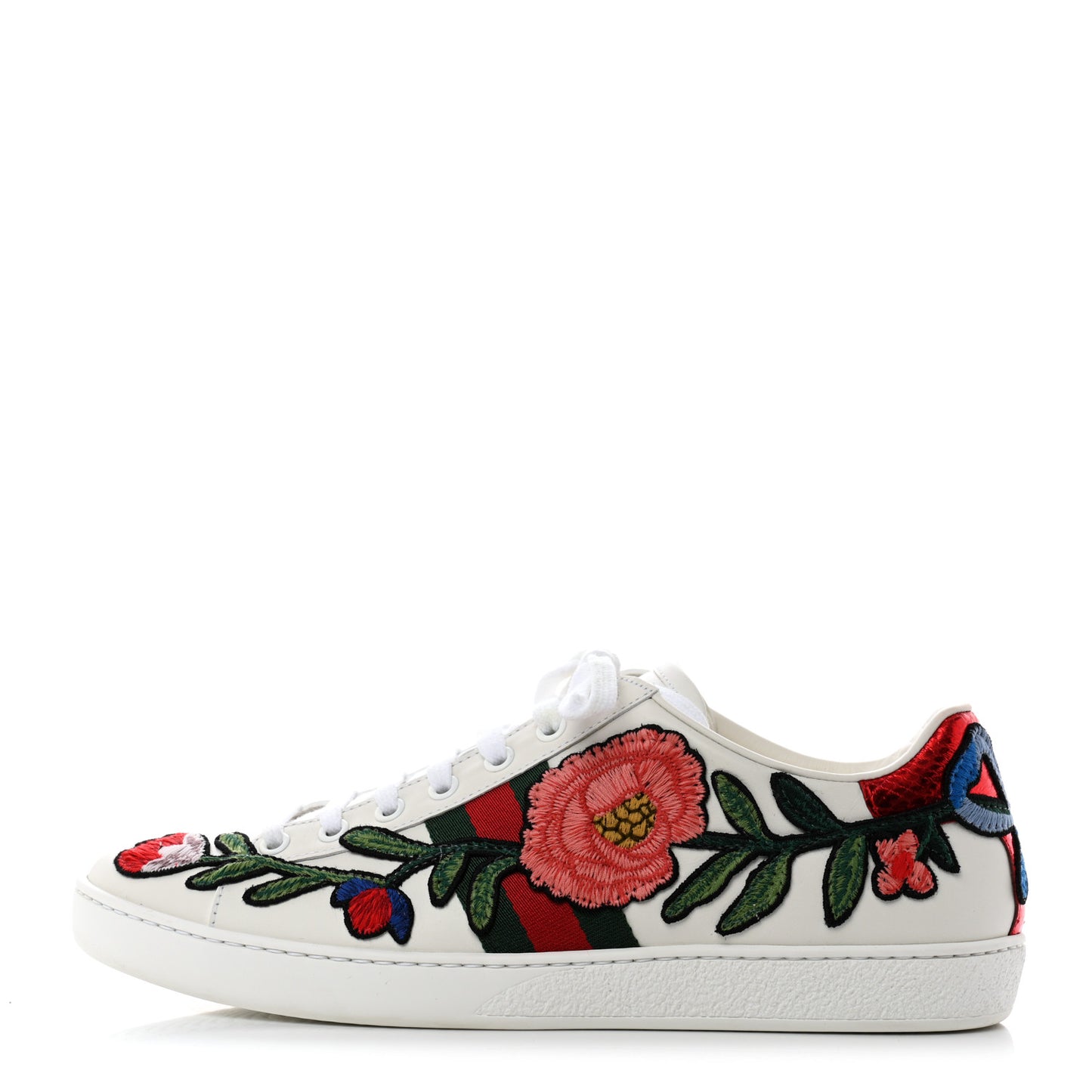 Calfskin Web Floral Embroidered Ace Sneakers 39.5 White