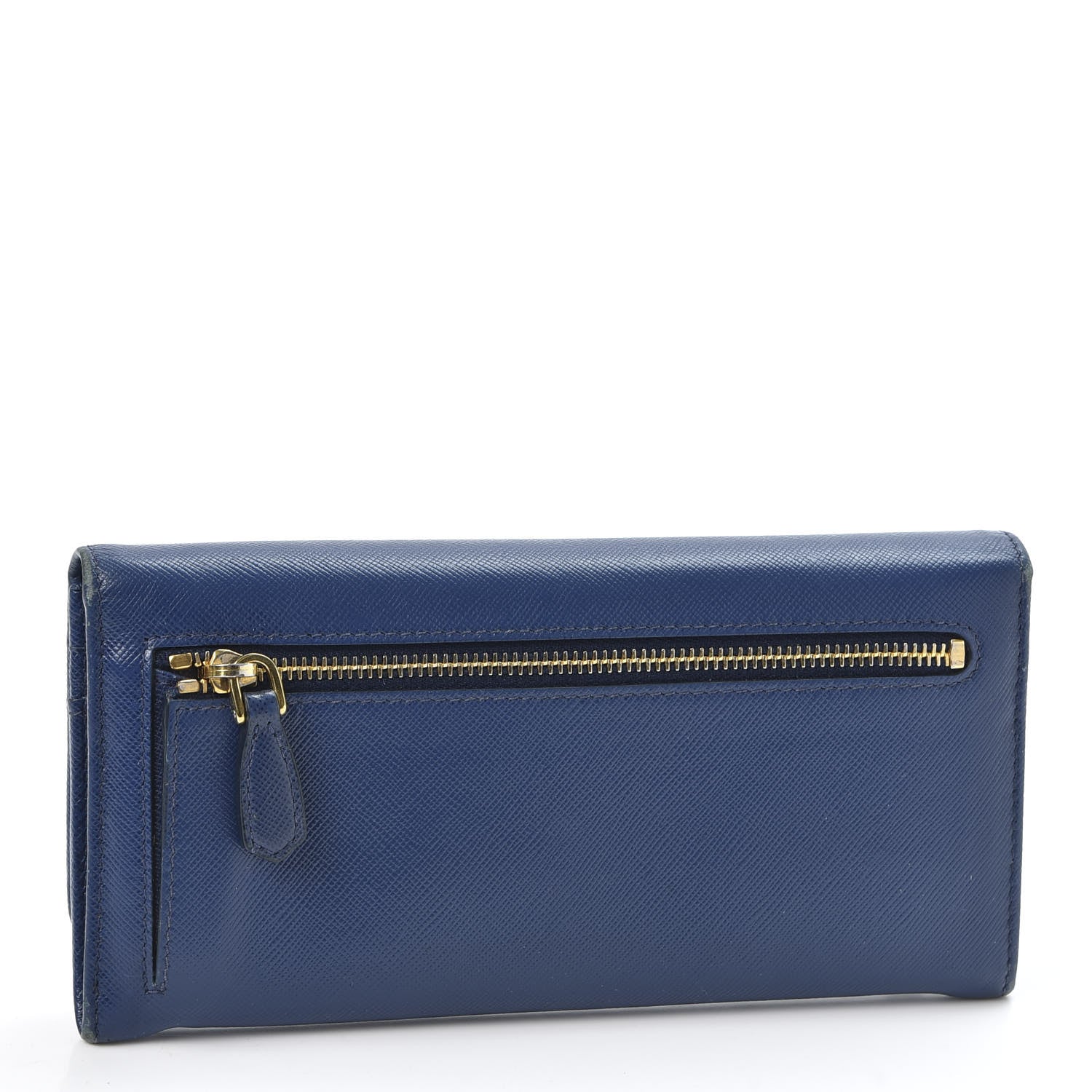 Prada Saffiano Metal Continental Flap Wallet Bluette 2 of 8