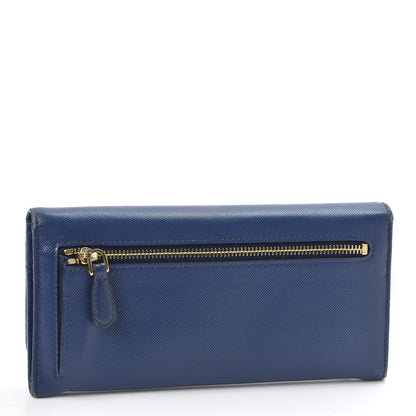 Prada Saffiano Metal Continental Flap Wallet Bluette 2 of 8
