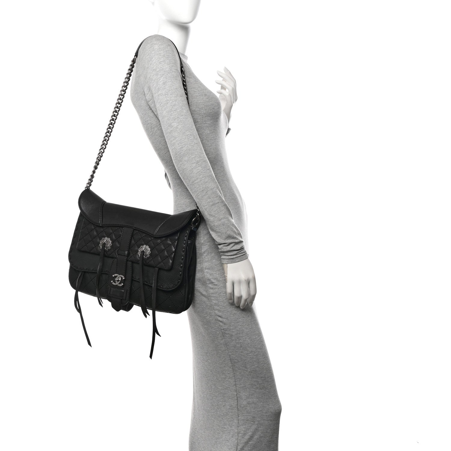 Chanel Calfskin Quilted Dallas Saddle Bag Black 2 of 12