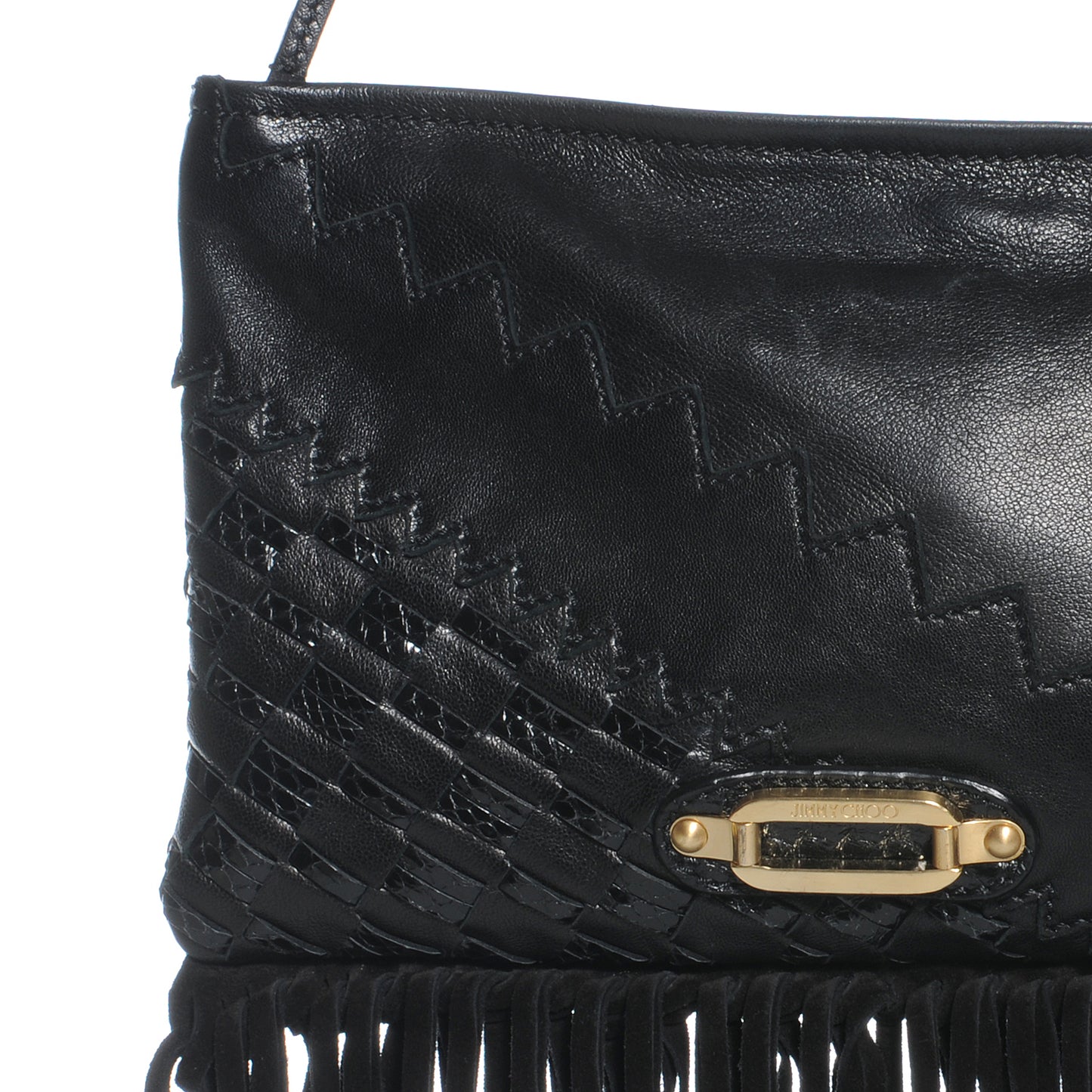 Leather Suede Fringe Tita Convertible Clutch Black