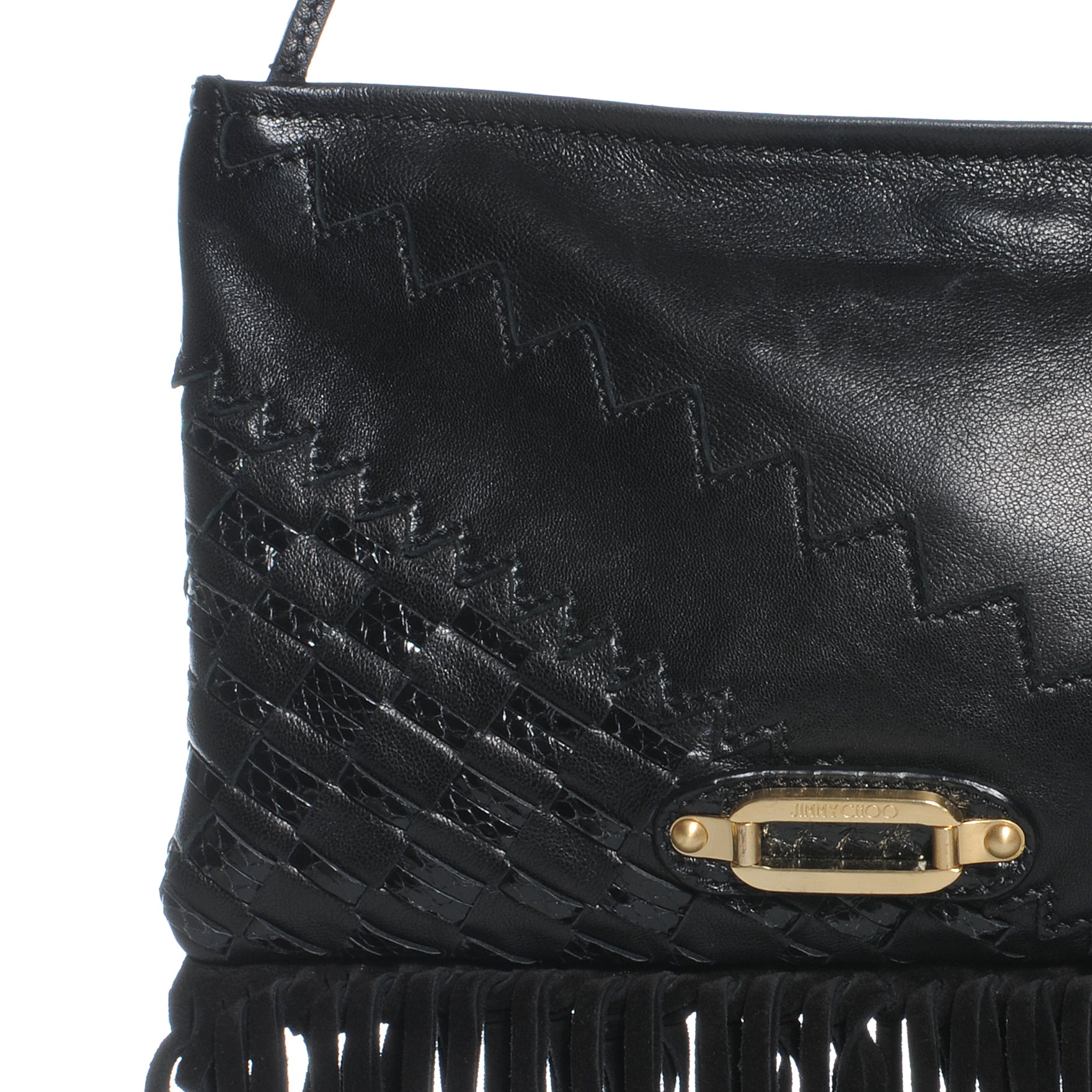 Jimmy Choo Leather Suede Fringe Tita Convertible Clutch Black 3 of 9