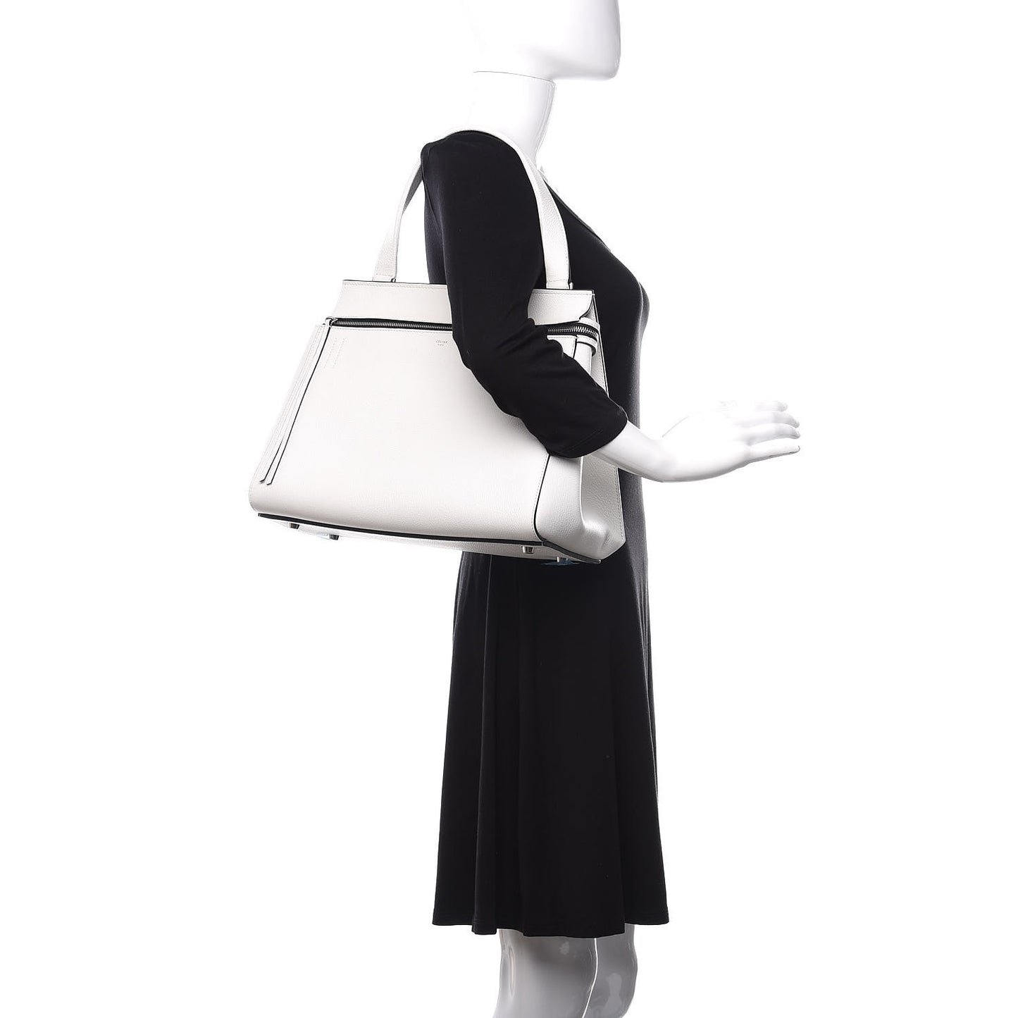 Grained Calfskin Medium Edge Shoulder Bag White
