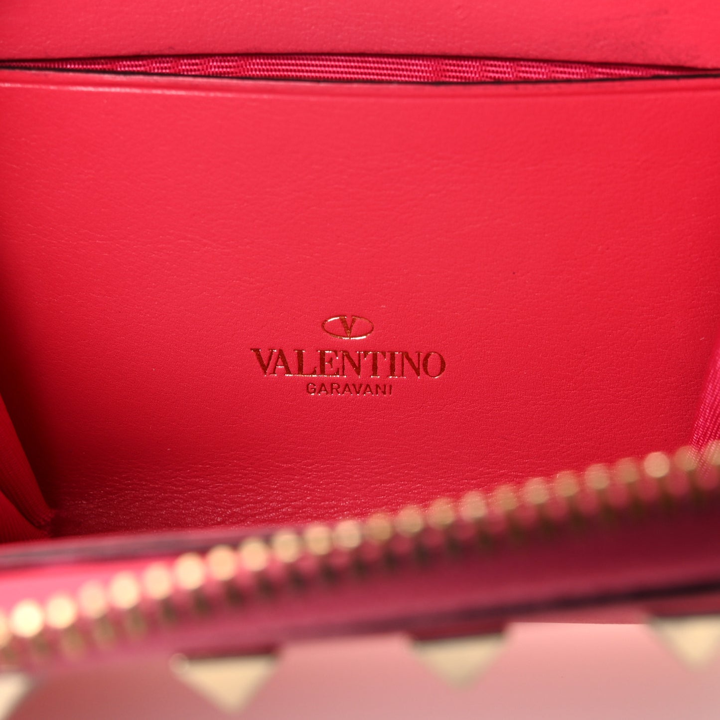 Calfskin Rockstud Zip Around Coin Case Card Holder Shadow Pink
