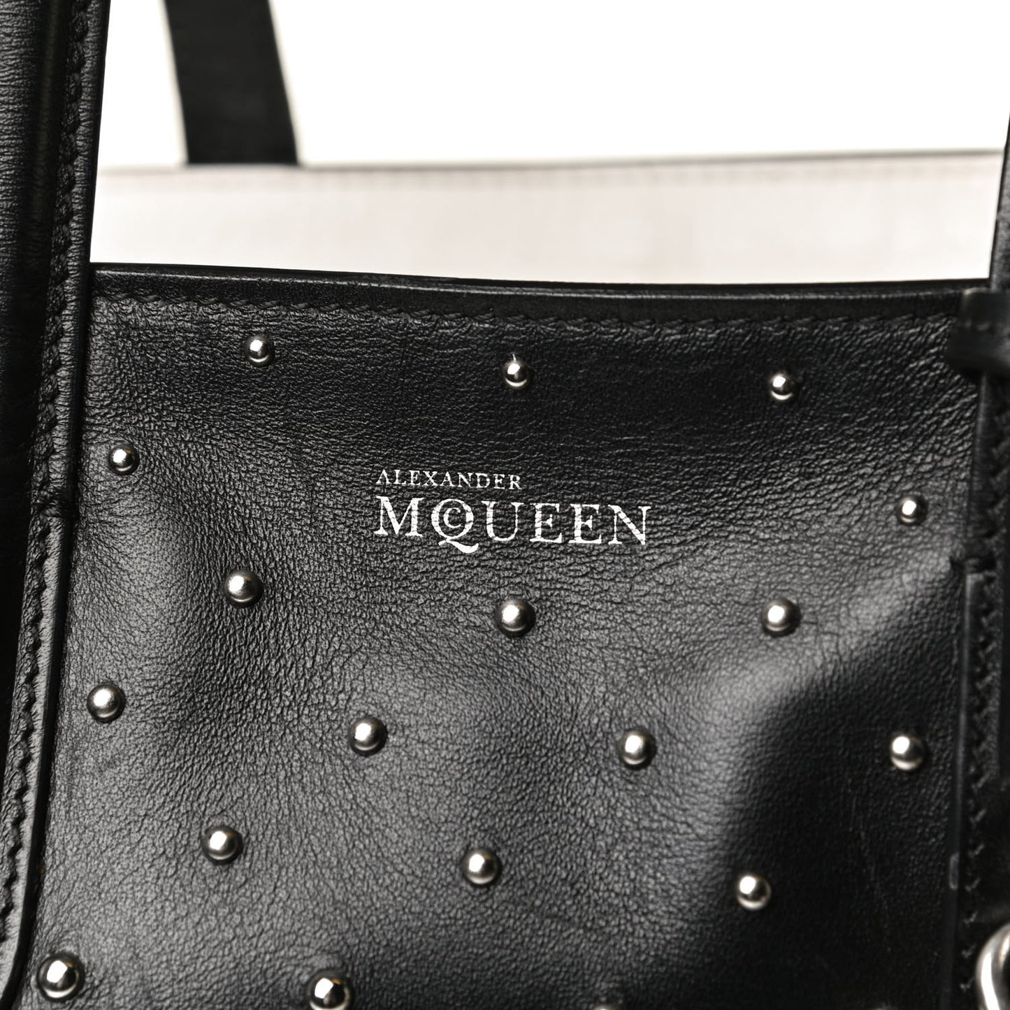 Calfskin Large Studded Padlock Zip Around Tote Black White
