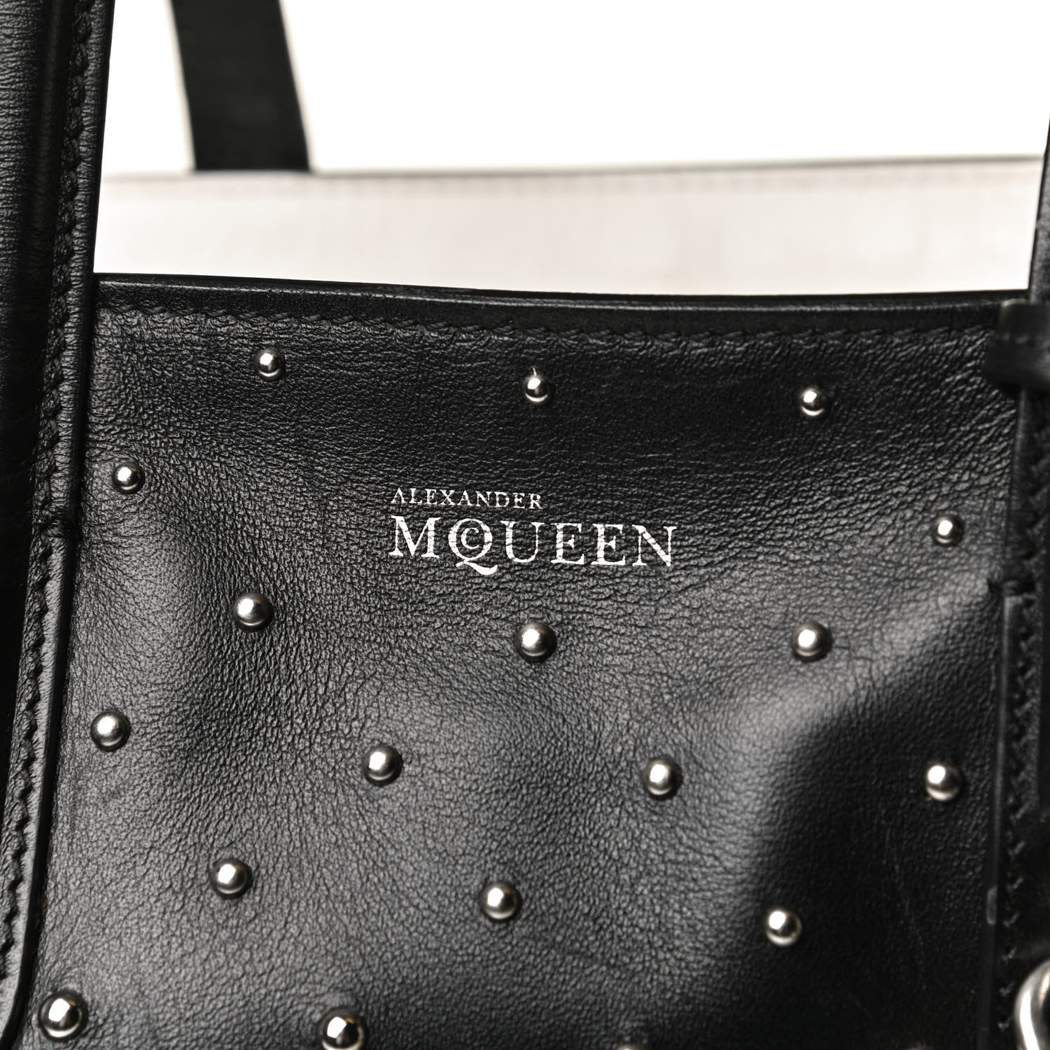 Alexander McQueen Calfskin Large Studded Padlock Zip Around Tote Black White 7 of 17