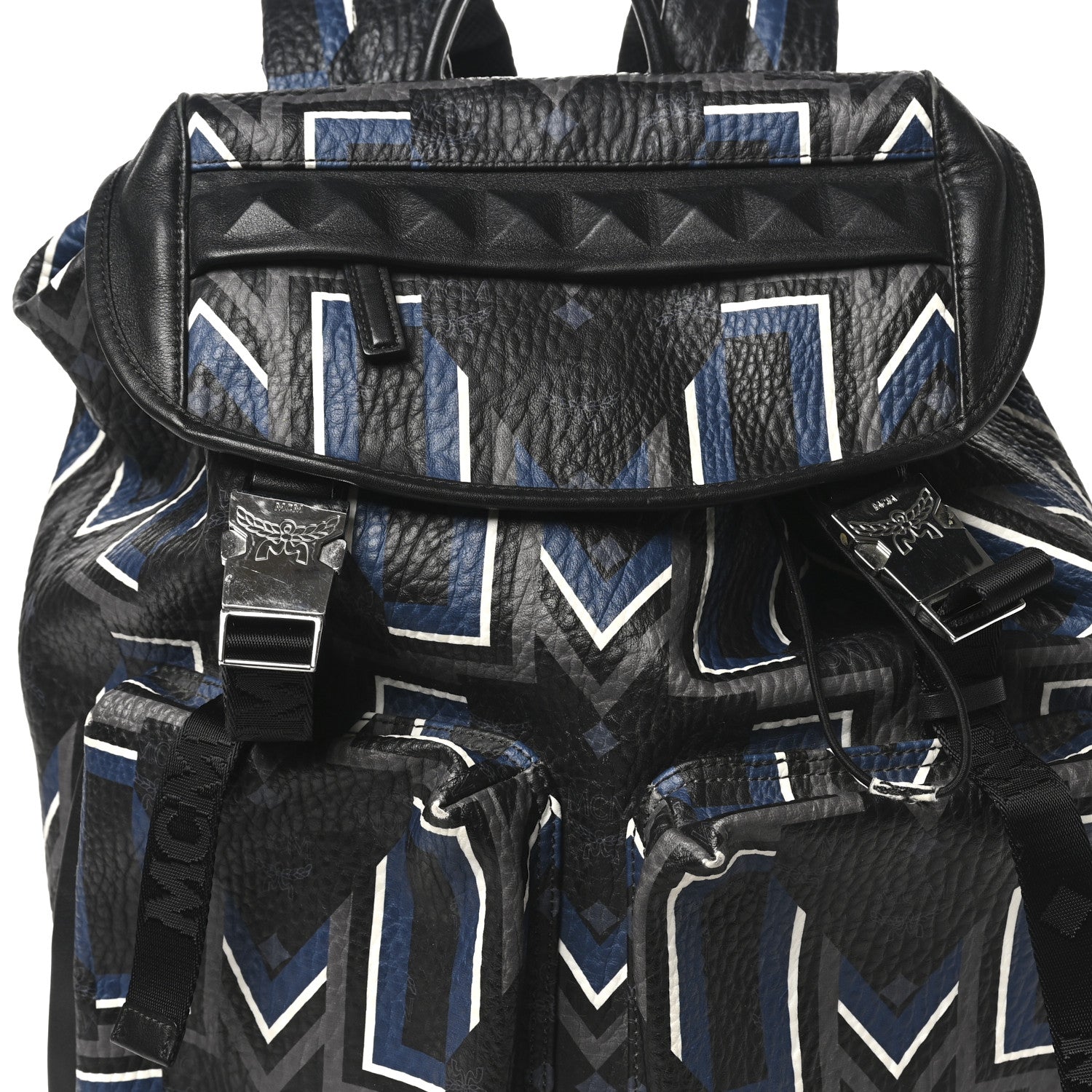 MCM Visetos Chevron Stripe Buckle Backpack Black 7 of 10