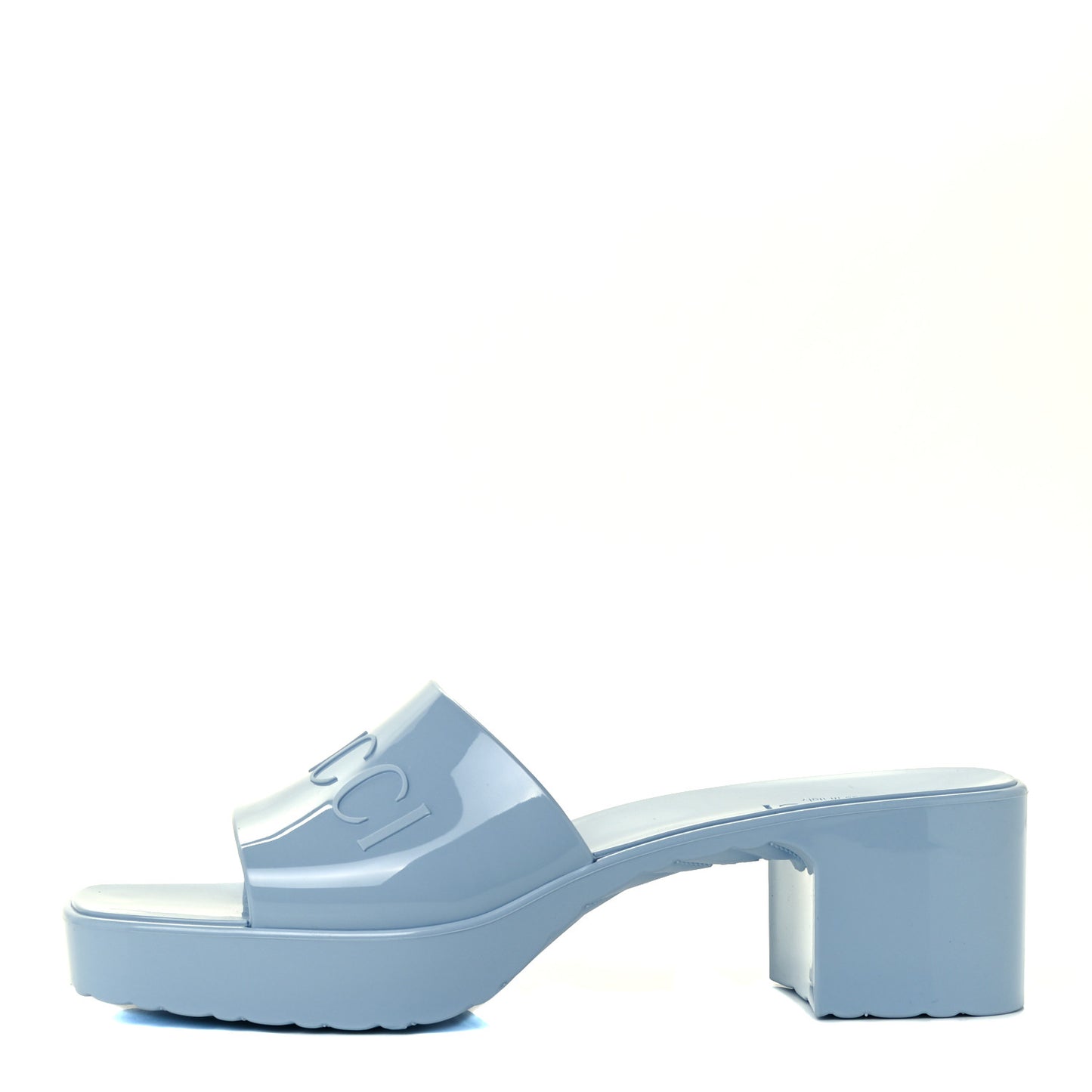 Rubber Gucci Logo Womens Platform 20/60mm Slide Sandals 38 Porcelain Light Blue