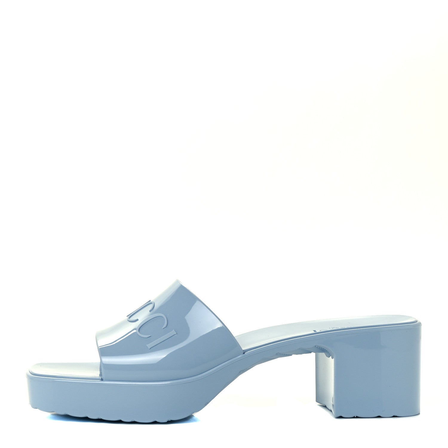 Gucci Rubber Gucci Logo Womens Platform 20/60mm Slide Sandals 38 Porcelain Light Blue 1 of 10