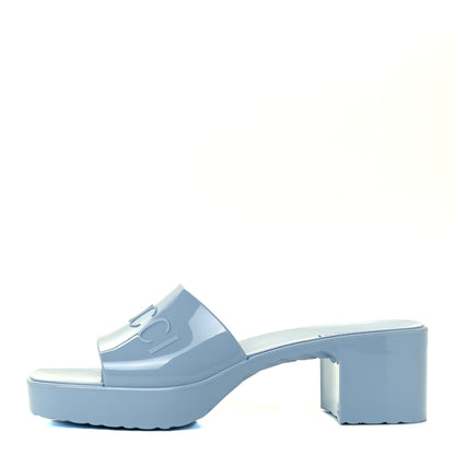 Gucci Rubber Gucci Logo Womens Platform 20/60mm Slide Sandals 38 Porcelain Light Blue 1 of 10