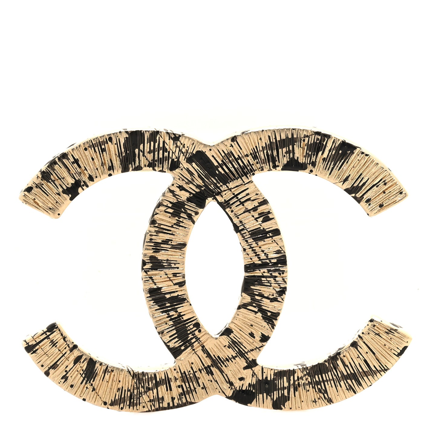 Metal Textured CC Brooch Light Gold Black