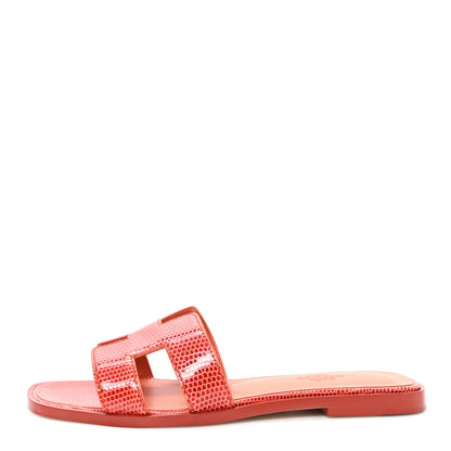 Hermes Lizard Oran Sandals 37 Rouge Coccinel 1 of 10