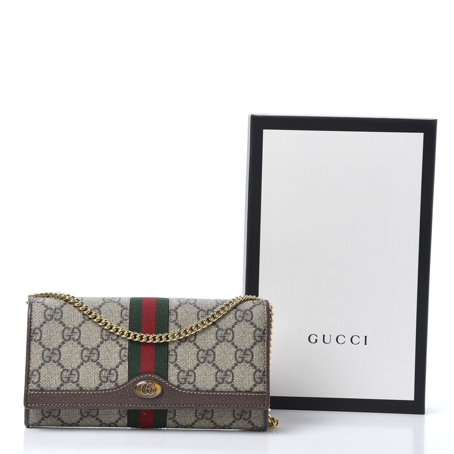 GG Supreme Monogram Web Ophidia Wallet On Chain Brown