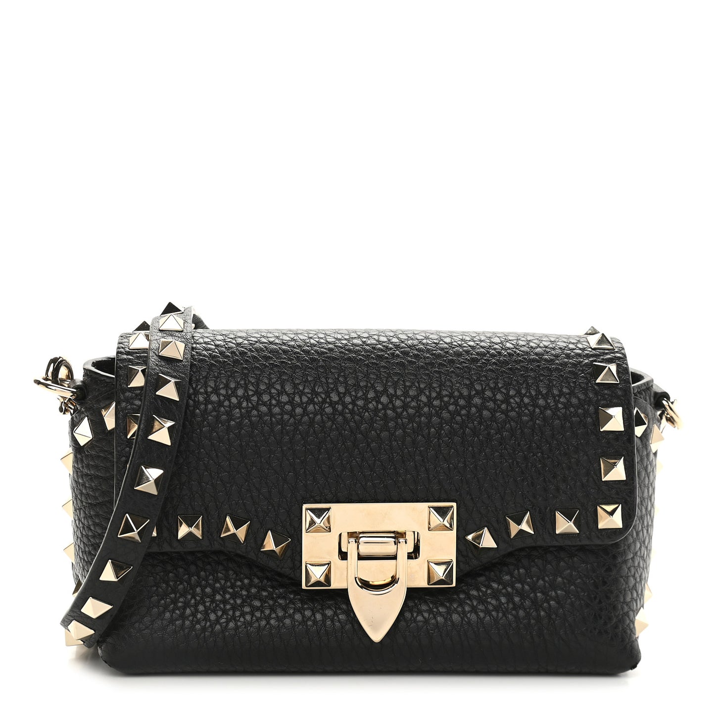 Pebbled Calfskin Mini Rockstud Crossbody Bag Black