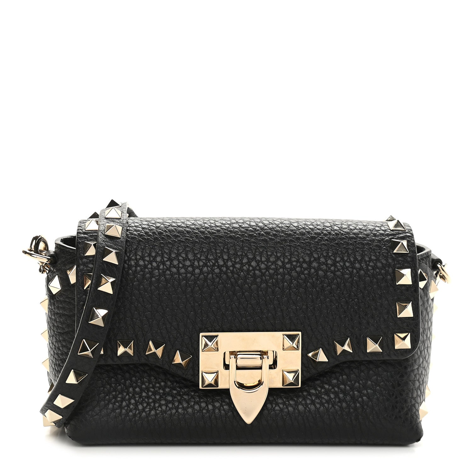 Valentino Garavani Pebbled Calfskin Mini Rockstud Crossbody Bag Black 1 of 9
