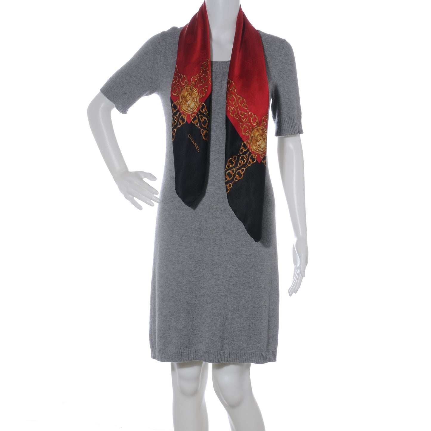 Silk CC Chain Scarf Black Red Gold