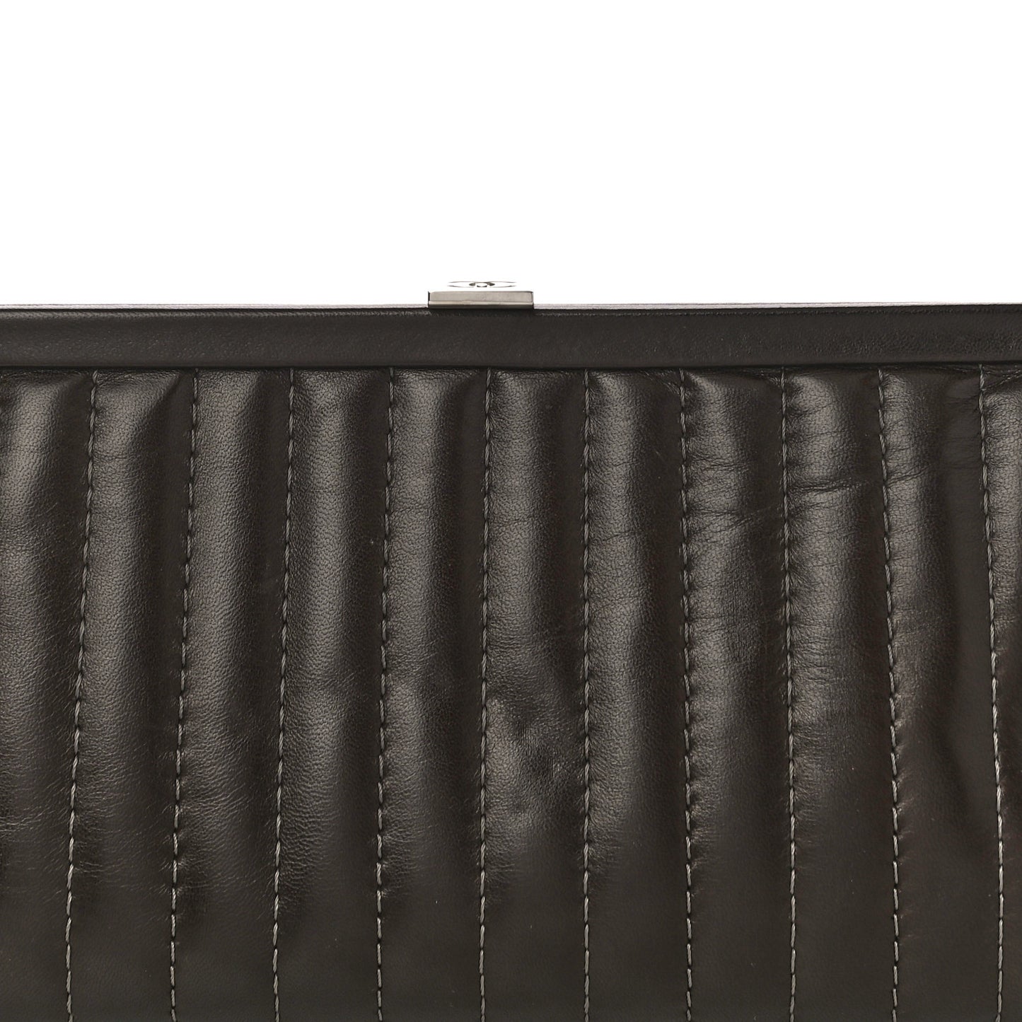 Lambskin Vertical Quilted Mademoiselle Clutch Dark Brown