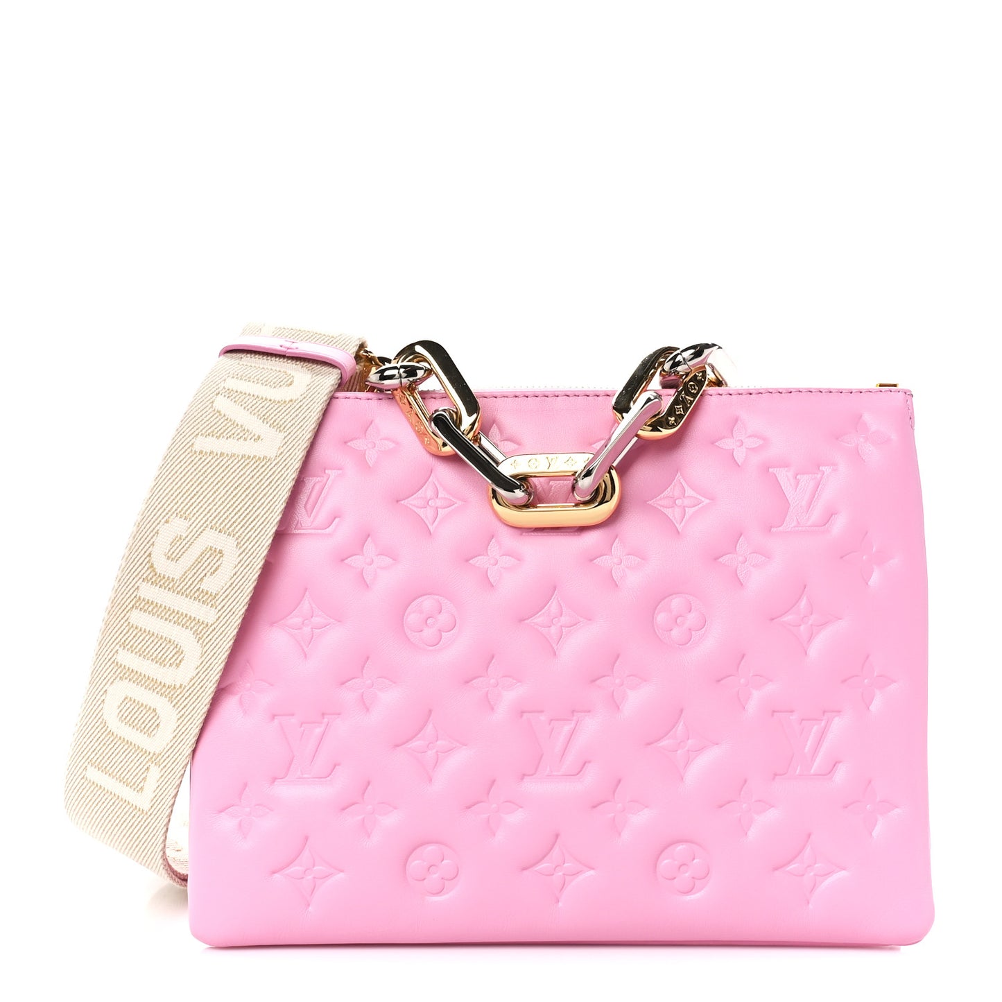 LOUIS VUITTON Lambskin Embossed Monogram Coussin PM Rose Bonbon