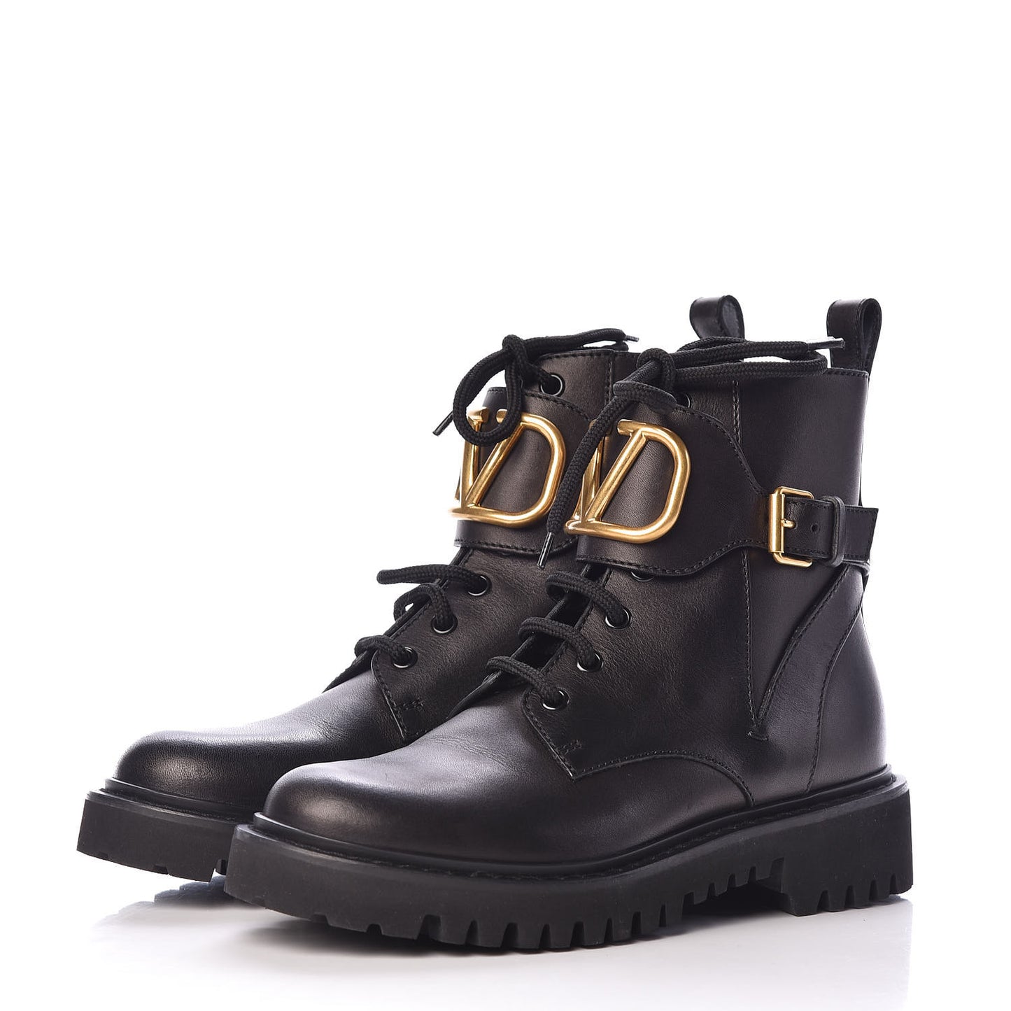 Calfskin Womens VLOGO 35mm Combat Boots 36 Black