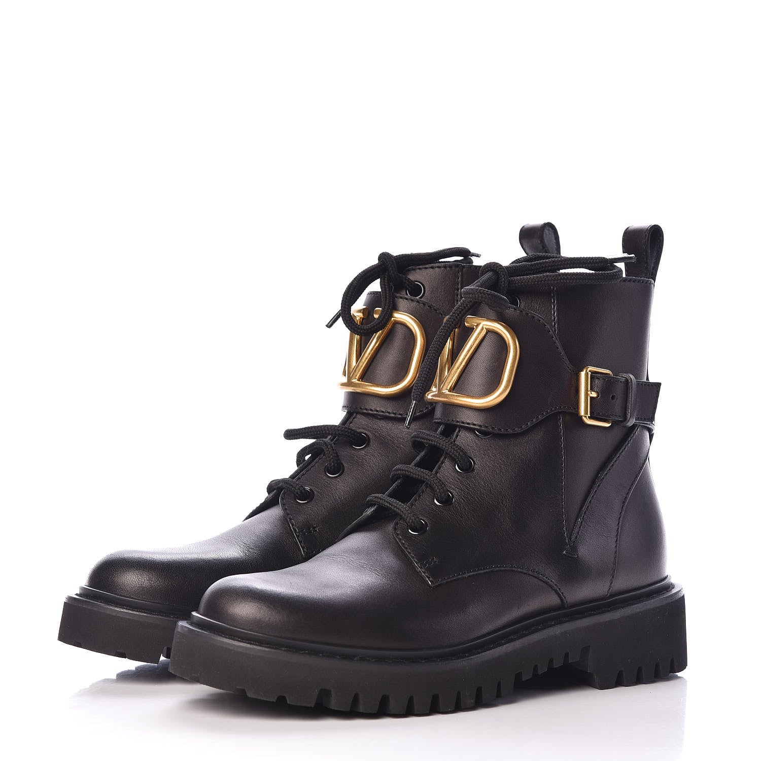 Valentino Garavani Calfskin Womens VLOGO 35mm Combat Boots 36 Black 3 of 8