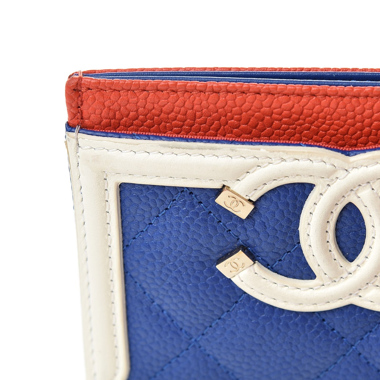 Caviar Quilted Filigree Card Holder Blue White Red