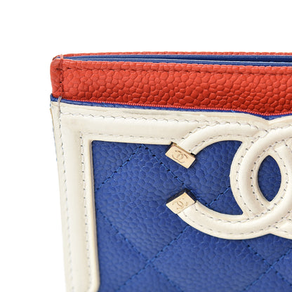 Chanel Caviar Quilted Filigree Card Holder Blue White Red 10 of 10