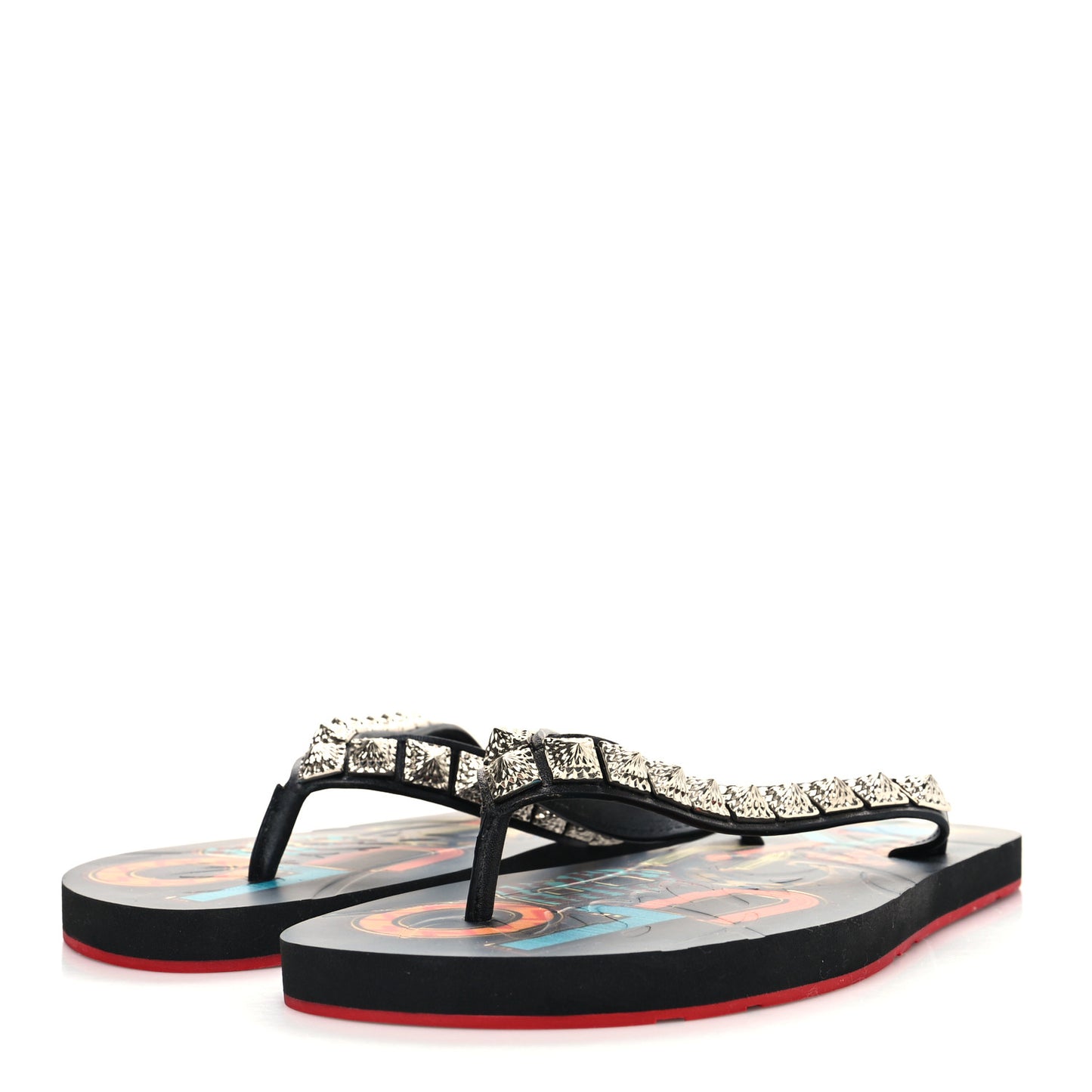 Rubber Pyraclou Loubi Print Montezazou Flip Flop 37 Black Silver 37 Multicolor