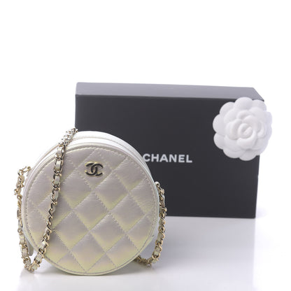Chanel Iridescent Lambskin Quilted Round Clutch With Chain Ivory 11 of 11