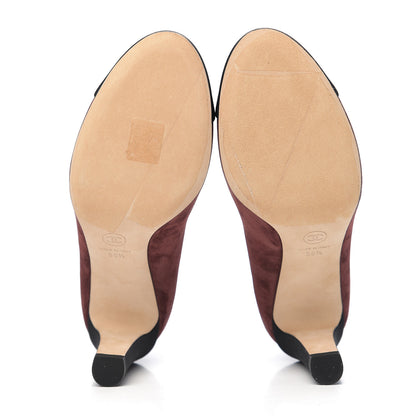 Chanel Glitter Calfskin Grosgrain Cap Toe Pearl Pumps 38.5 Burgundy Black 5 of 10