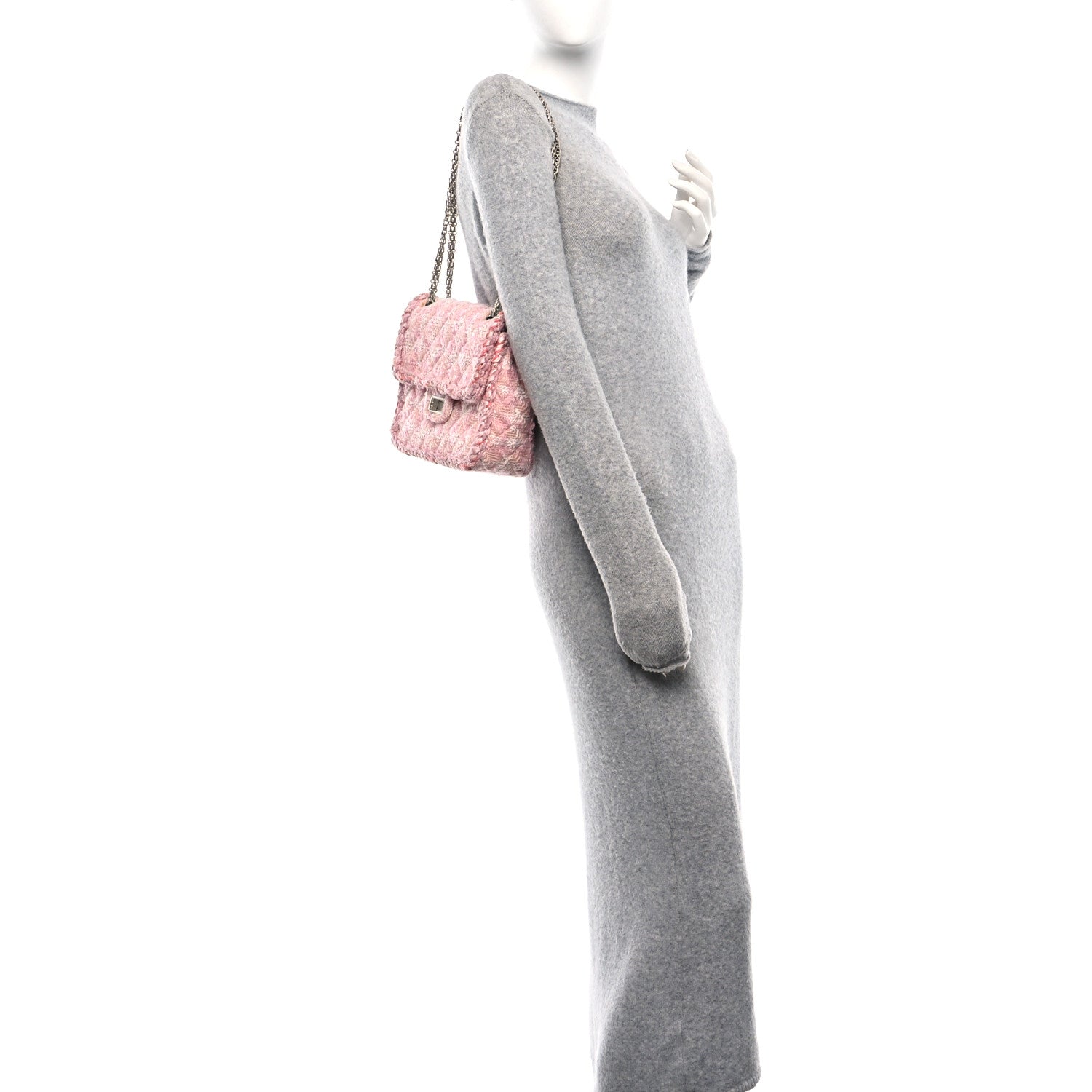 Chanel Tweed Braid Mini Reissue Square Flap Pink White 2 of 11