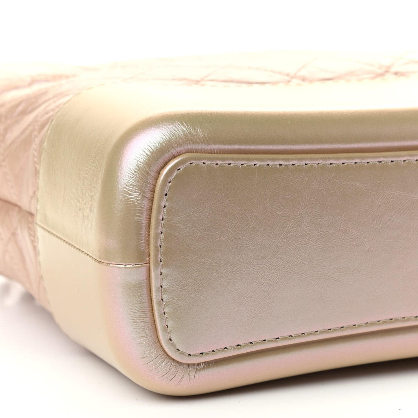 Iridescent Aged Calfskin Quilted Medium Gabrielle Hobo Light Pink