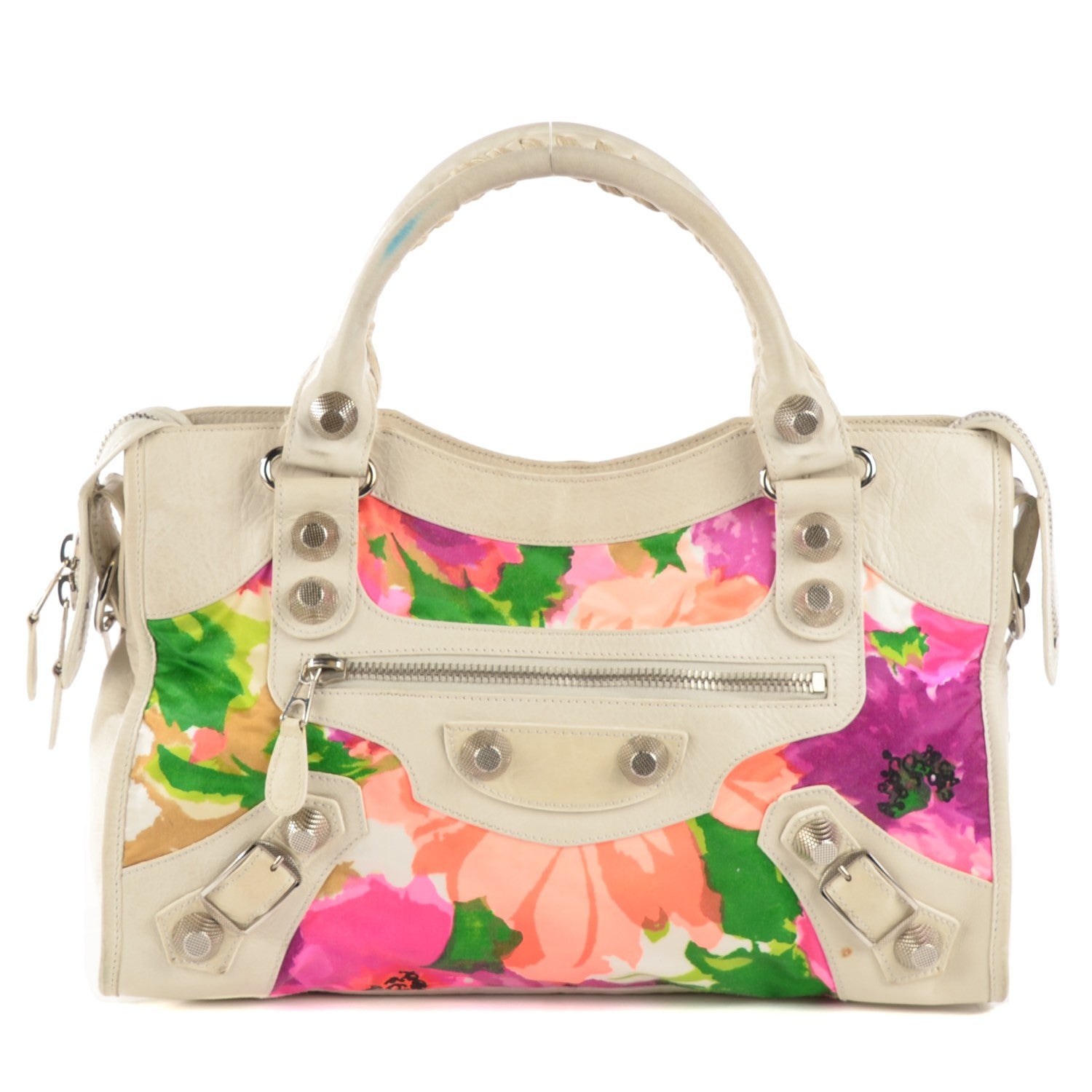 Balenciaga Agneau Canvas Floral Giant 21 Silver Hardware City White 1 of 7