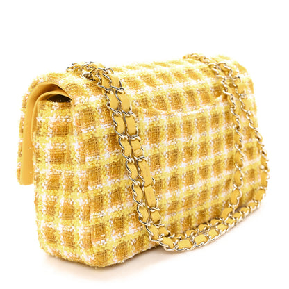 Chanel Tweed Quilted Medium Double Flap Yellow White Ochre 3 of 12