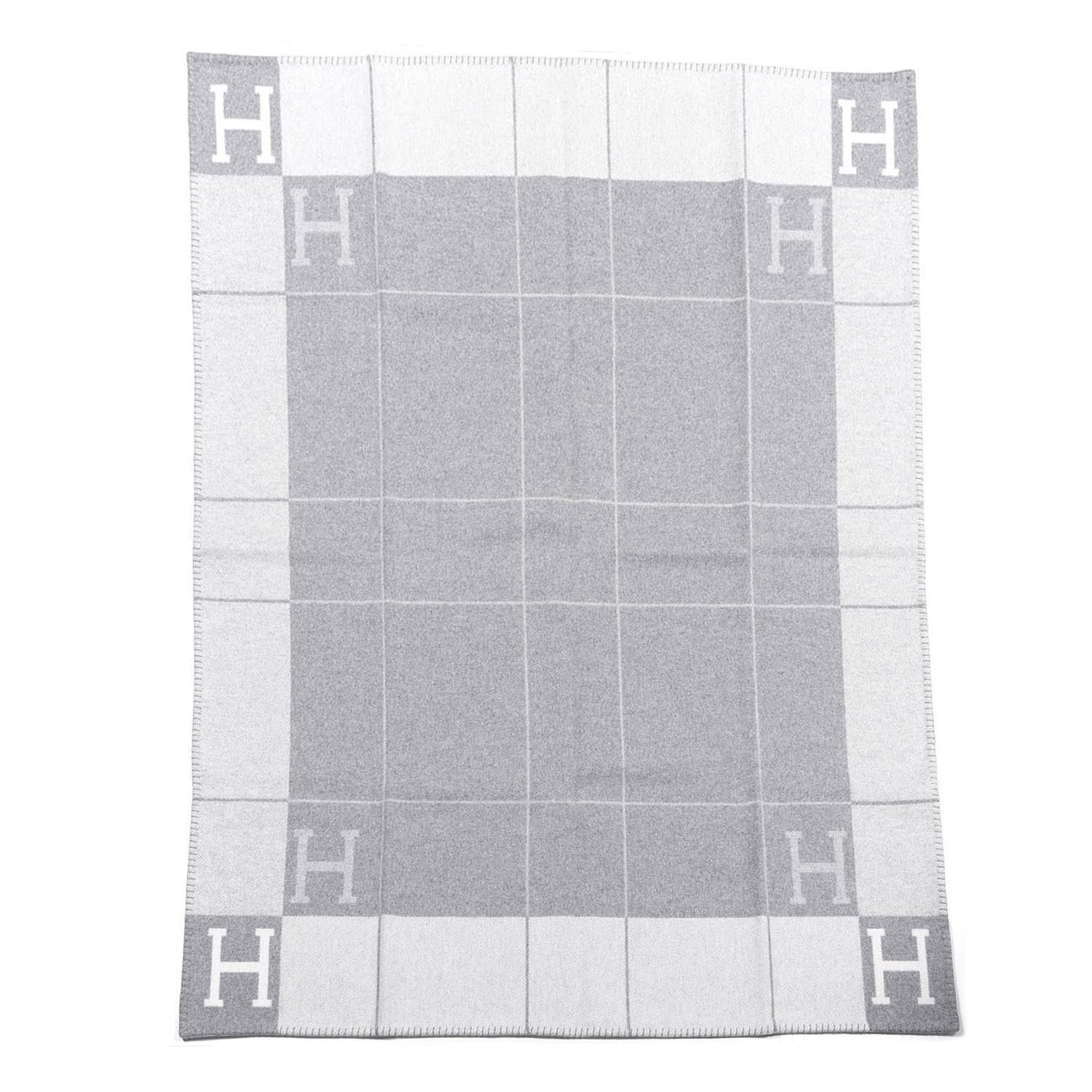 Hermes Wool Cashmere Avalon III Blanket Ecru Gris Clair 1 of 3