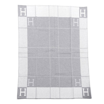 Hermes Wool Cashmere Avalon III Blanket Ecru Gris Clair 1 of 3
