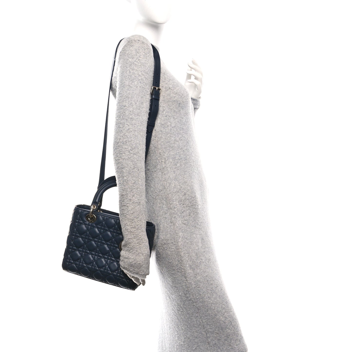 Lambskin Cannage Medium Lady Dior Navy Blue