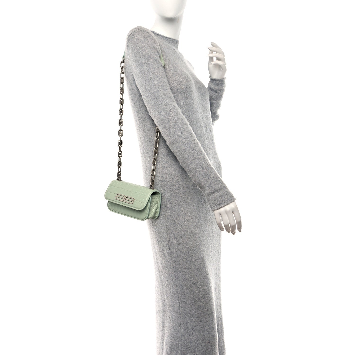 Balenciaga Extra Supple Calfskin Crocodile Embossed Gossip Chain Bag XS Light Green 2 of 14