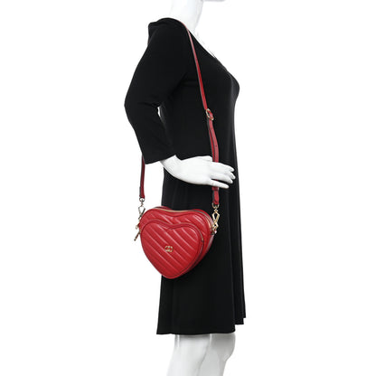 Gucci Calfskin Matelasse Diagonal Mini Interlocking G Heart Shoulder Bag Hibiscus Red 2 of 11