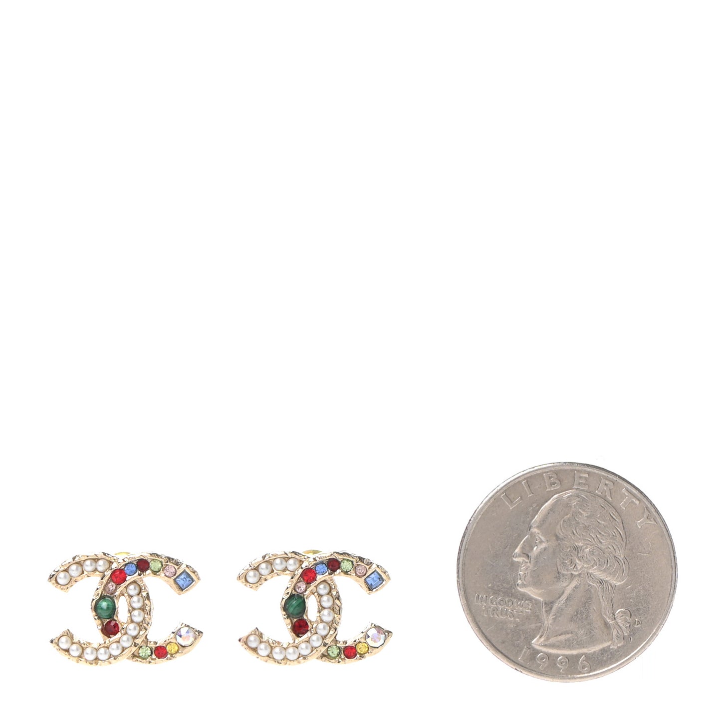 Pearl Crystal CC Earrings Gold Multicolor