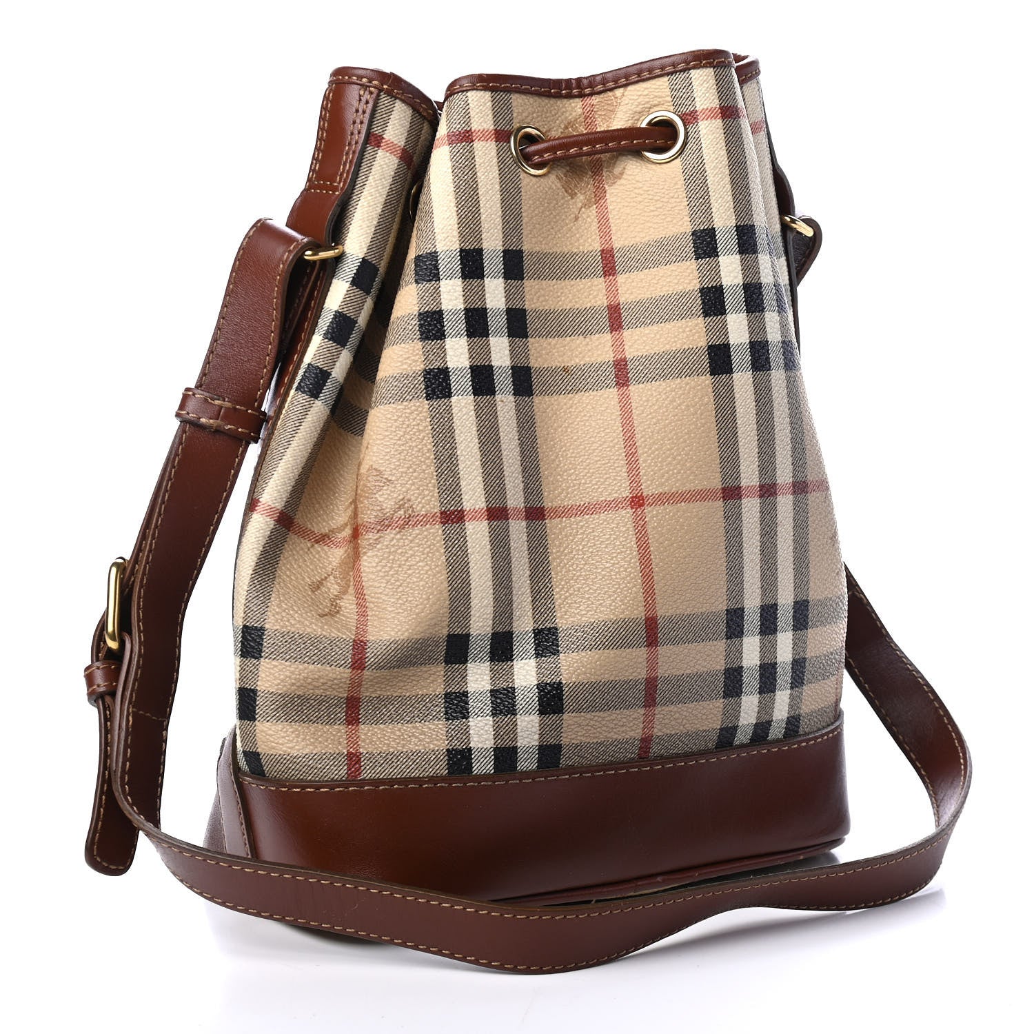 Burberry Haymarket Check Drawstring Bucket Bag Brown 3 of 8