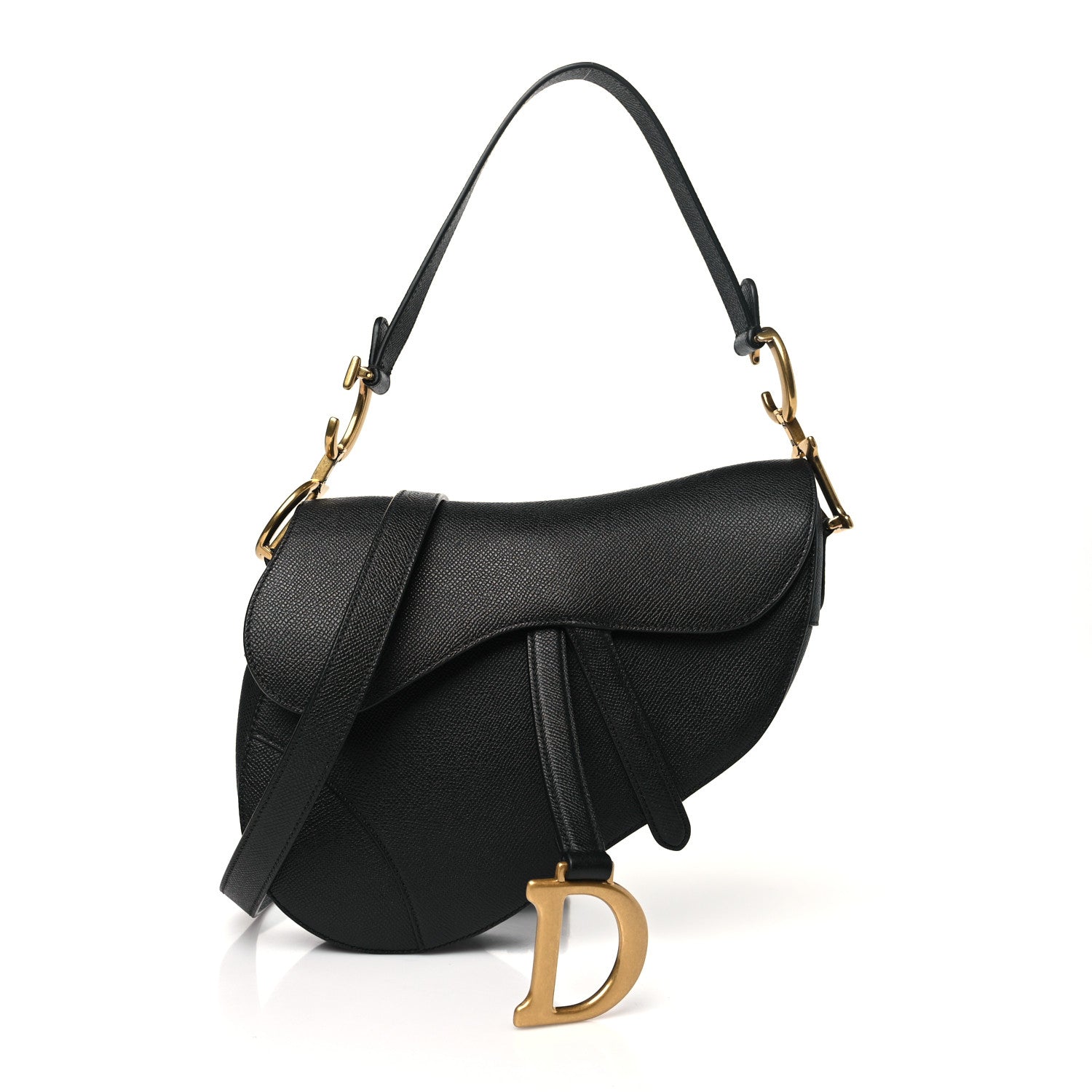 Christian Dior Grained Calfskin Saddle Bag With Strap Black 1 of 11