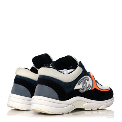 Chanel Nylon Calfskin Suede CC Womens Sneakers 36 Navy White Orange Black 4 of 9