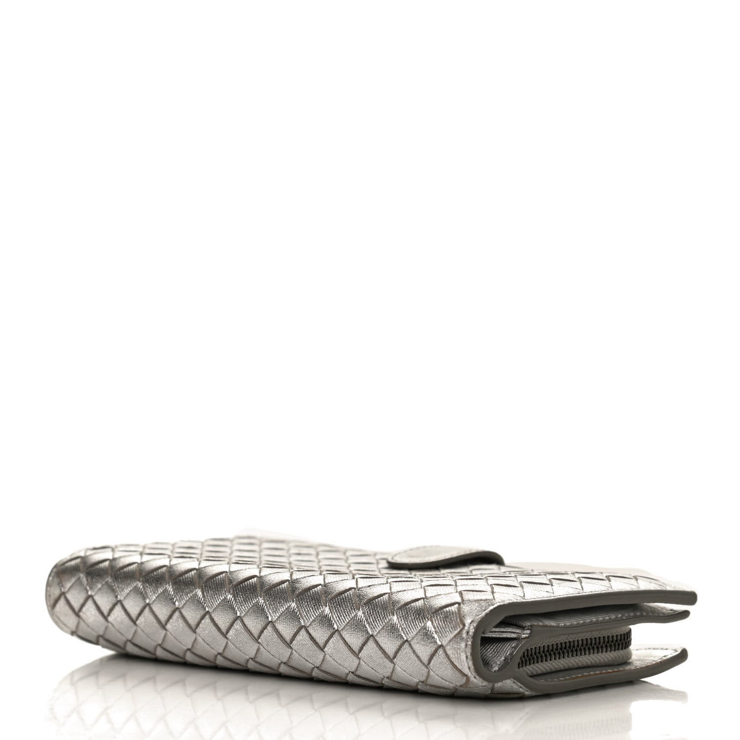 Metallic Grosgrain Intrecciato Continental Wallet Silver