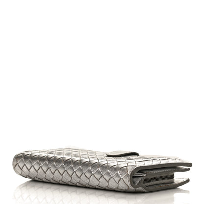 Bottega Veneta Metallic Grosgrain Intrecciato Continental Wallet Silver 4 of 12