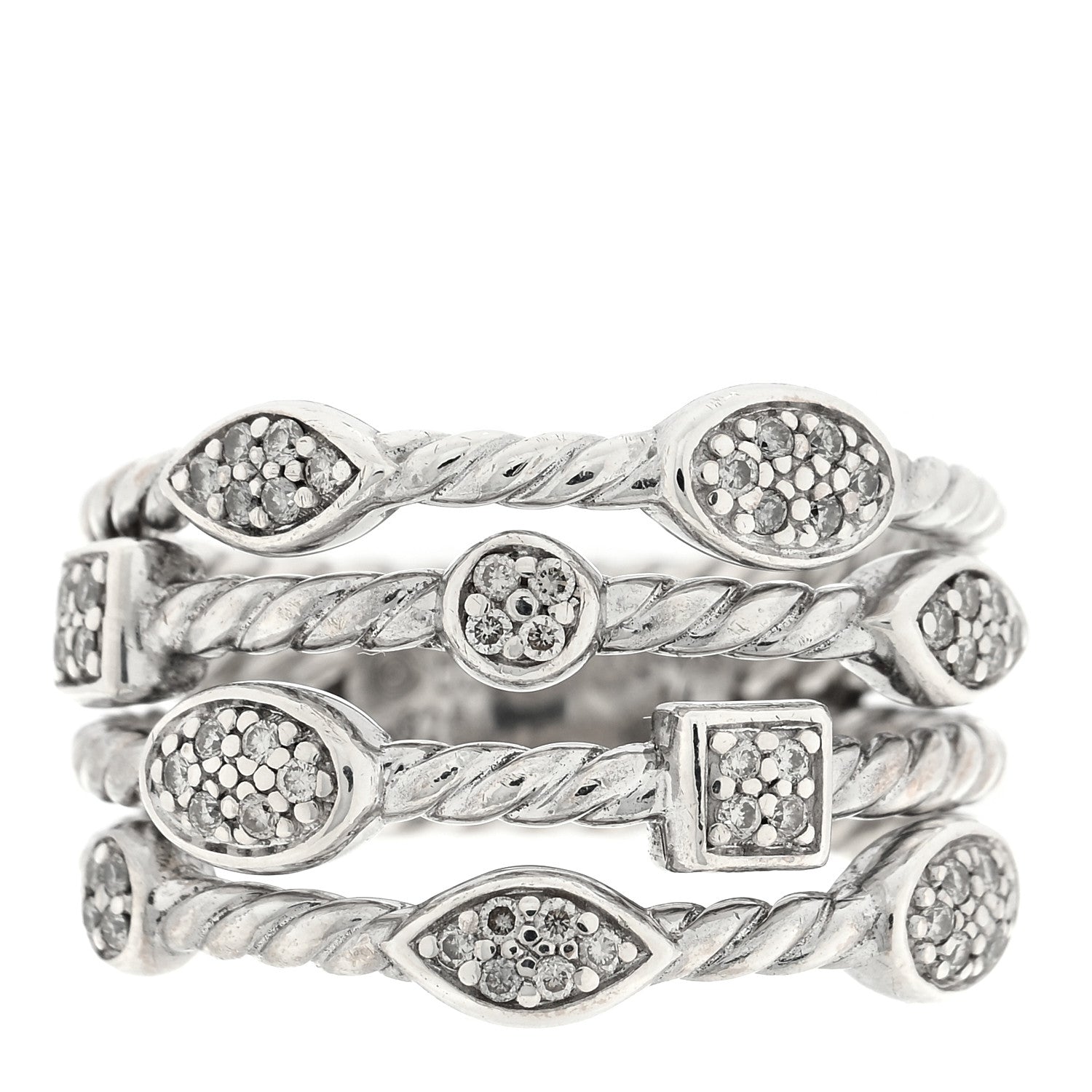 David Yurman Sterling Silver Diamond Confetti 4 Row Ring 54 7 1 of 4