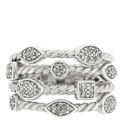 David Yurman Sterling Silver Diamond Confetti 4 Row Ring 54 7 1 of 4