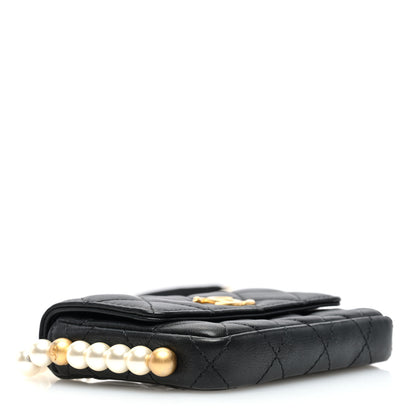 Chanel Calfskin Quilted About Pearls Card Holder Flap With Chain Black 4 of 10