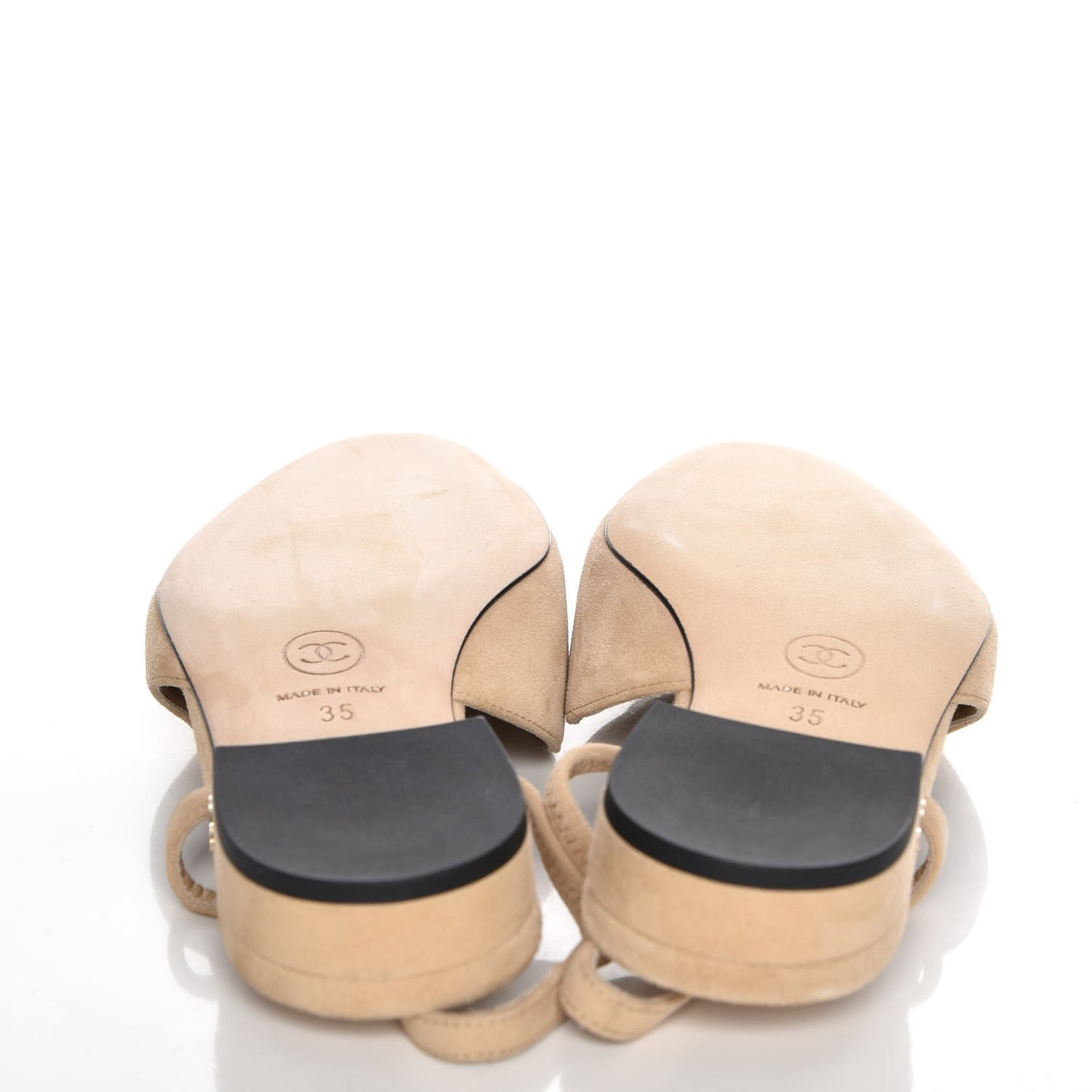 Suede Satin Cap Toe CC Slingback Sandals 35 Beige Black