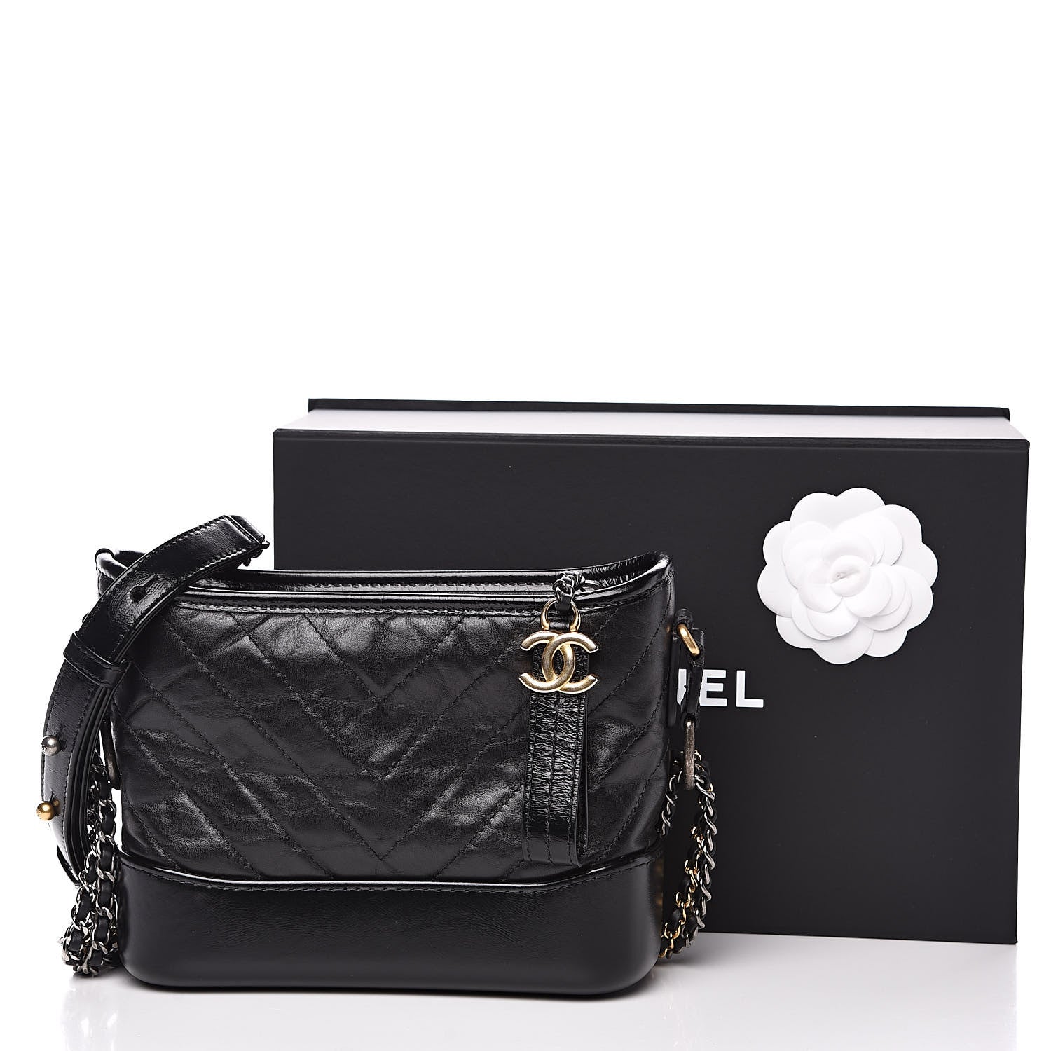 Chanel Aged Calfskin Chevron Quilted Small Gabrielle Hobo Black 10 of 10