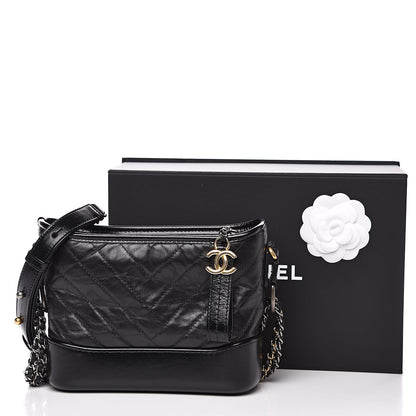 Chanel Aged Calfskin Chevron Quilted Small Gabrielle Hobo Black 10 of 10